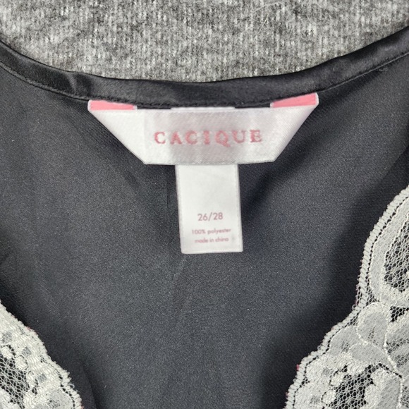 Cacique Sleep Cami Women 26/28 Black Good Satin Lace Trim V-Neck Lingerie Top - Picture 3 of 5